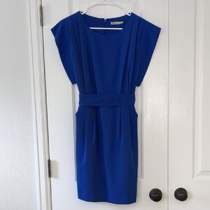 Eliza J Blue Midi Sheath Dress with Cap Dolman Sleeves